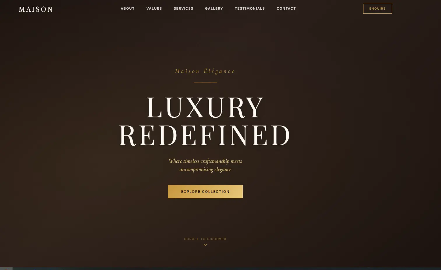 Captura de pantalla del sitio web Joyería Luxury con diseño oscuro y elegante