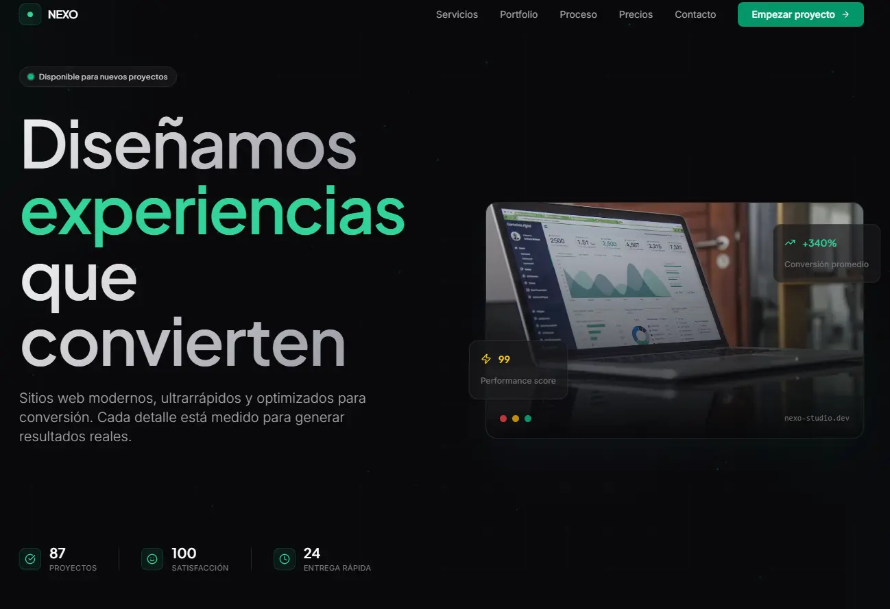 Captura de pantalla del sitio web Landings Rápidas con diseño optimizado